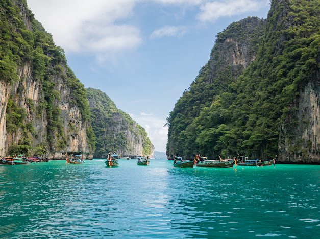 Kayaks on a tropical lagoon